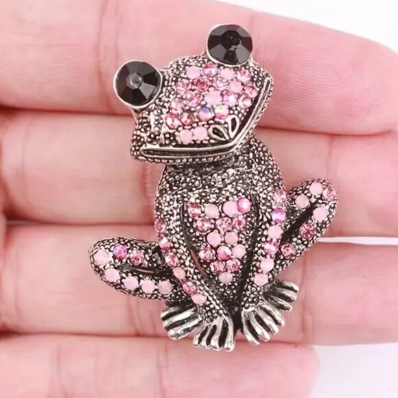 🌺 🌺 🌺Vintage Style Frog Toad Brooch, Rhinestone-Encrusted Fashion Animal Pin - Picture 3 of 5